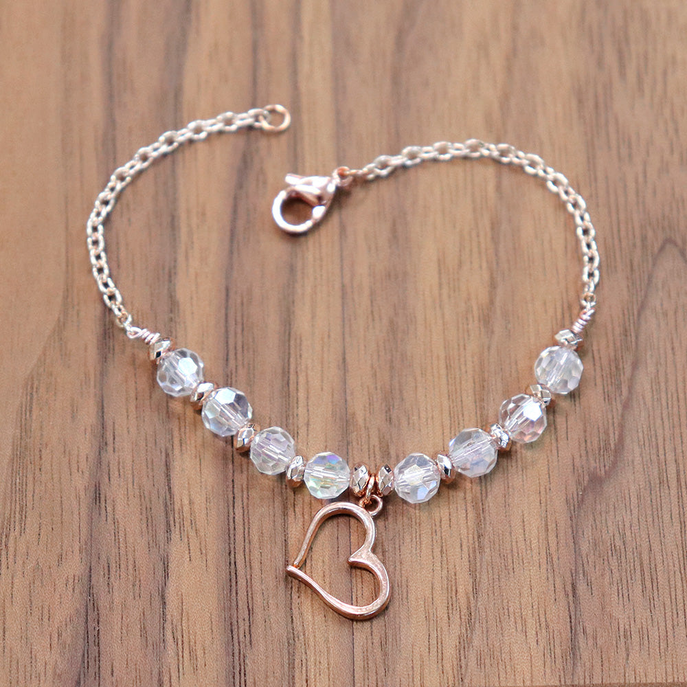 DIY Rose Gold Tone Beaded Heart Bracelet Kit - Quantity and Tool Options - DIY004