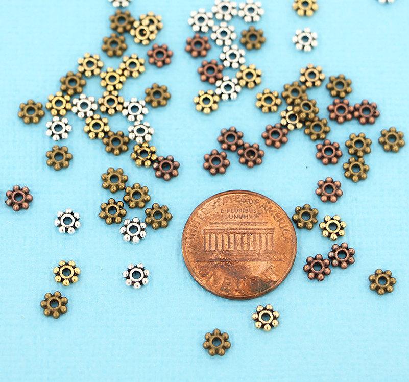 Daisy Spacer Beads 4.5mm x 1mm - Assorted Tones - 250 Beads - SC7235