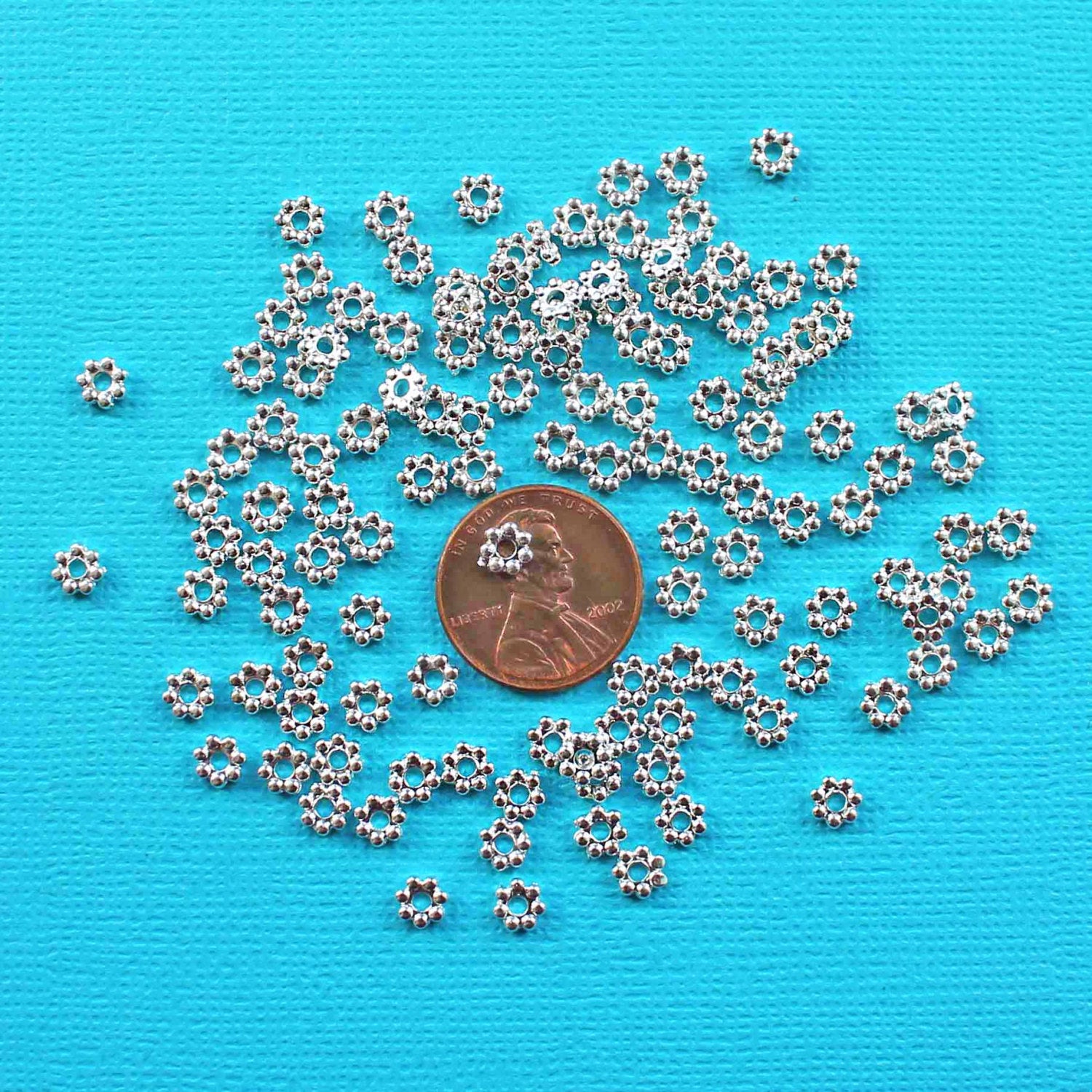 Daisy Spacer Beads 5mm - Silver Tone - 50 Beads - SC6046
