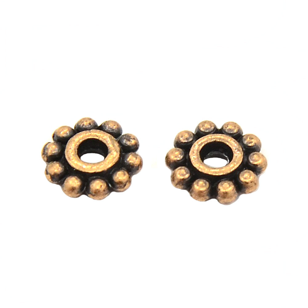 Daisy Spacer Beads 6.5mm x 6.5mm - Assorted Silver, Bronze, Copper and Gold Tone - 50 Beads - FD384