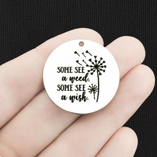 Dandelion Seed Stainless Steel 30mm Round Charms - Some see a weed, some see a wish. - BFS010-6194