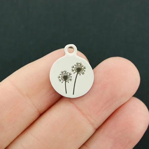 Small Rund Charm Dandelion Stainless Steel Small Round Charms - BFS002-3425