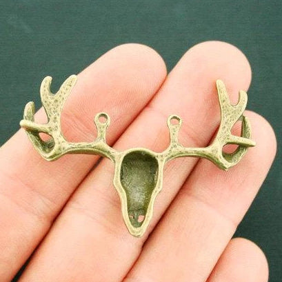 Deer Skull Connector Antique Bronze Tone Charm - BC1663