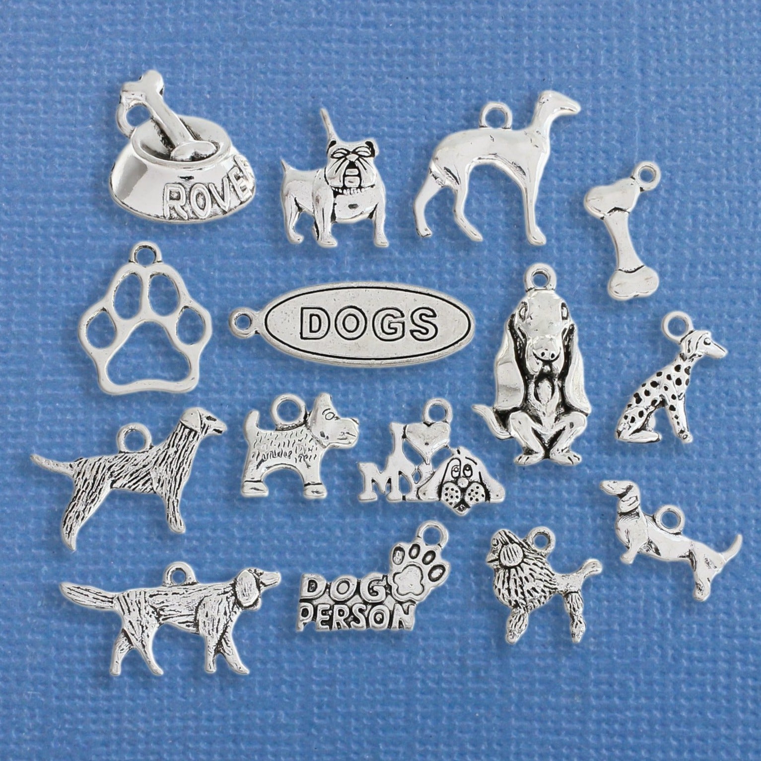 Deluxe Dog Charm Collection Ton argent antique 15 breloques différentes - COL210