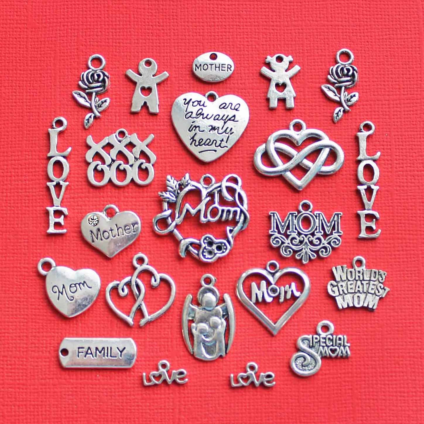 Deluxe Mother Charm Collection Antique Silver Tone 22 Charms - COL286