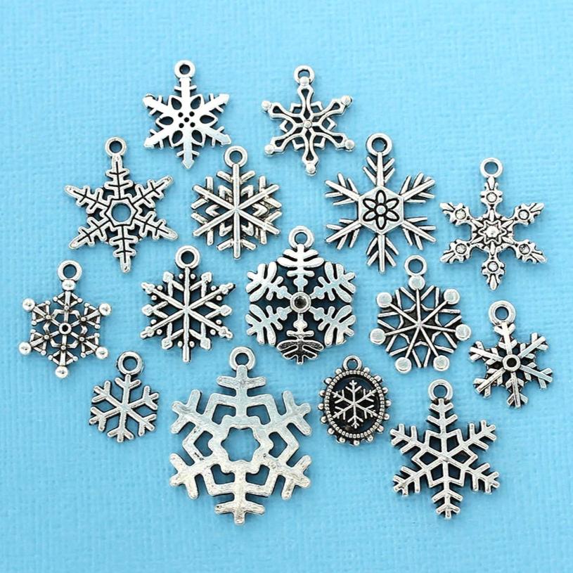 Deluxe Snowflake Charm Collection Ton argent antique 15 breloques différentes - COL078