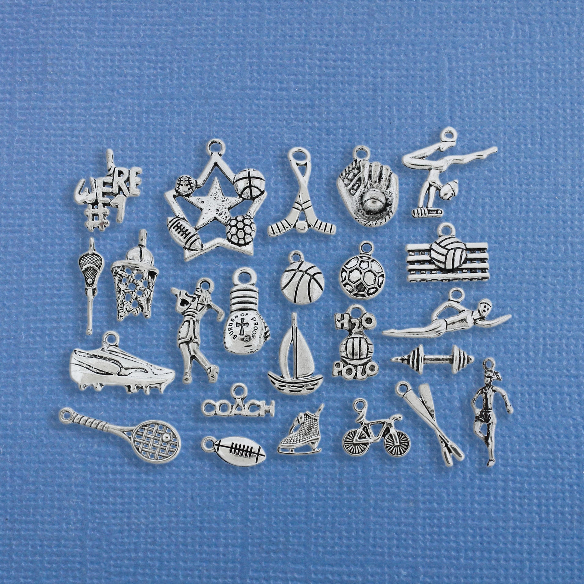 Deluxe Sports Charm Collection Ton argent antique 24 breloques différentes - COL211