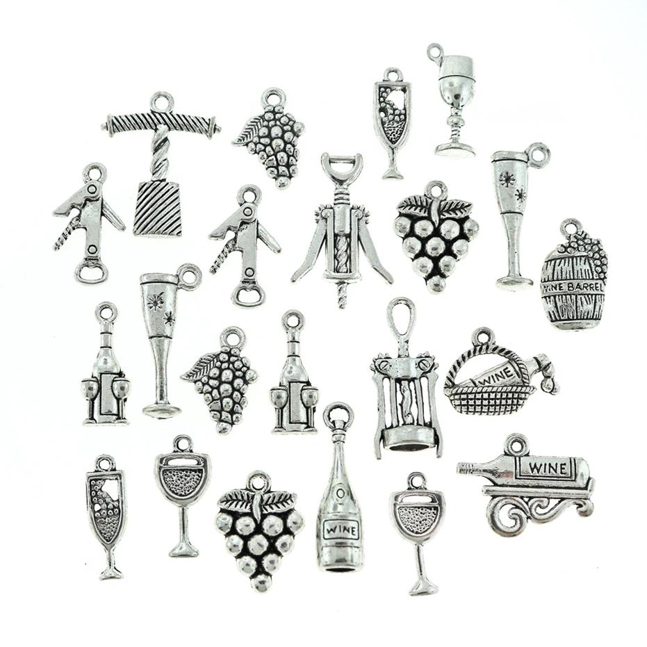 Deluxe Wine Charm Collection Antique Silver Tone 22 Charms - COL262