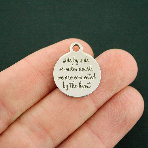 Distance Stainless Steel Charms - Side by side or miles apart, we are connected by the Heart - BFS001-1360