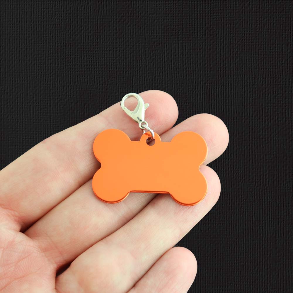Dog Bone Stamping Blanks - Orange Enamel - 38mm x 25mm - 2 Tags - E1384