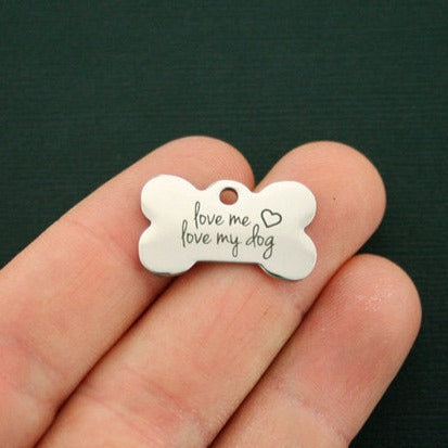 Dog Love Stainless Steel Dog Bone Charms - Love me love my dog - BFS020-0895