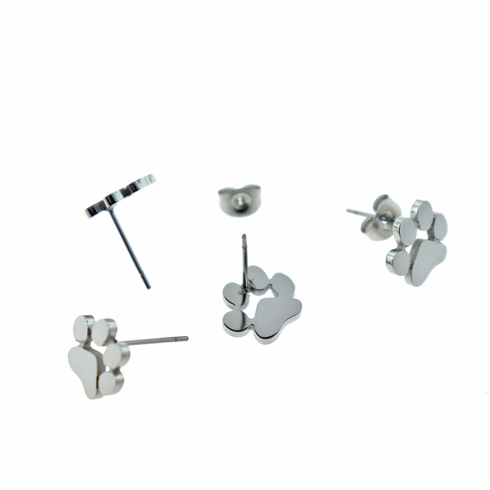 Dog Paw Stainless Steel Earring Studs - 9.8mm x 11mm x 13mm - 2 Pieces 1 Pair - Z1354