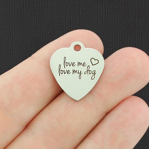 Breloques en acier inoxydable pour chien - Love me love my dog ​​- BFS011-3332