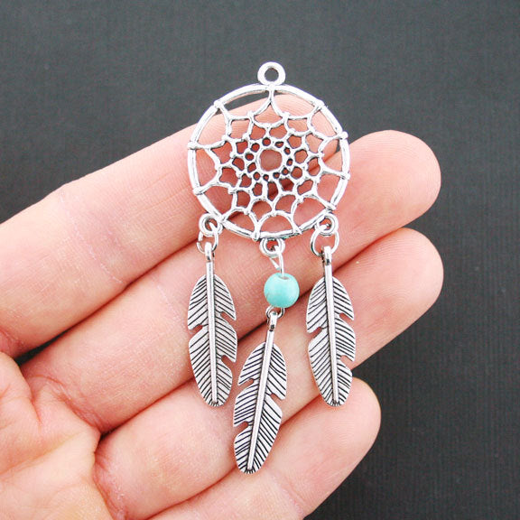 Dreamcatcher Antique Silver Tone Charm 2 Sided - SC5411
