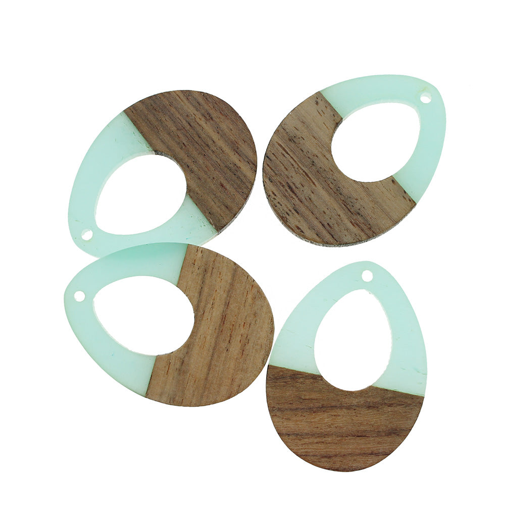Drop Natural Wood and Resin Charm - Choose Your Color - 37mm