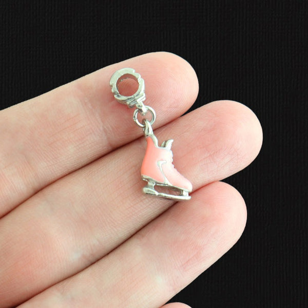 4 Light Pink Ice Skate Silver Tone Enamel Charms 2 Sided - E038
