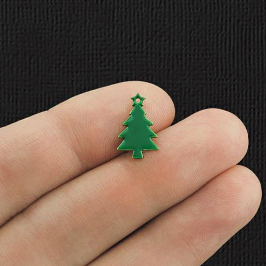 2 Green Christmas Tree Enamel Charms - E1125