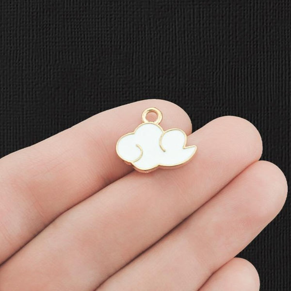 10 Cloud Gold Tone Enamel Charms - E1148