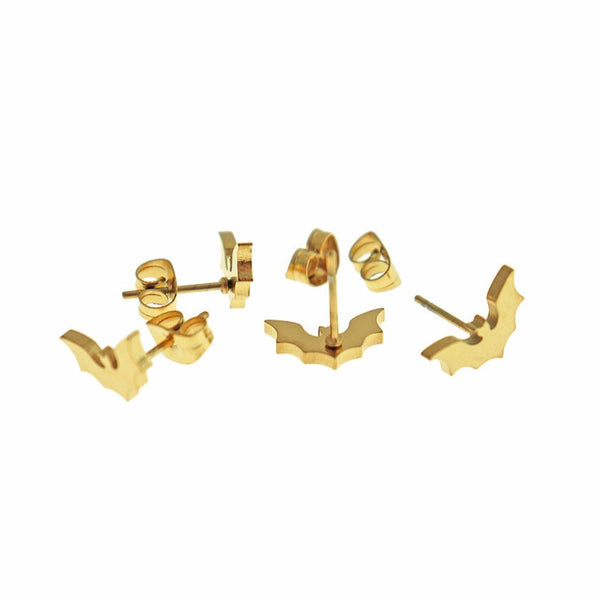Boucles d'oreilles en acier inoxydable doré - Clous de chauve-souris - 11 mm - 2 pièces 1 paire - ER897