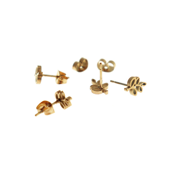 Gold Tone Stainless Steel Earrings - Branch Studs - 9mm - 2 Pieces 1 Pair - ER910