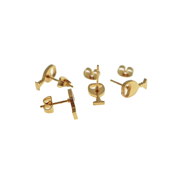 Gold Tone Stainless Steel Earrings - Wine Glass Studs - 12mm - 2 Pieces 1 Pair - ER911