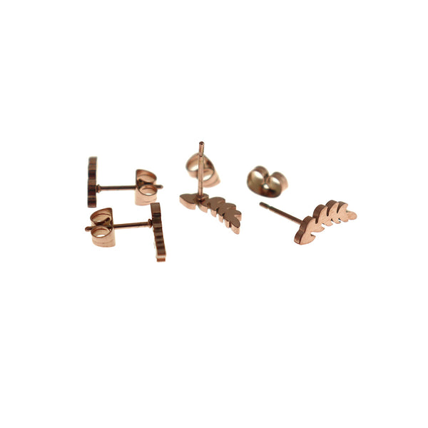 Boucles d'oreilles en acier inoxydable doré rose - Clous de feuilles - 12 mm - 2 pièces 1 paire - ER915