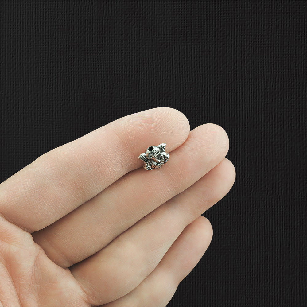 Perles d'espacement d'éléphant 10 mm x 10 mm - ton argent antique - 8 perles - SC388