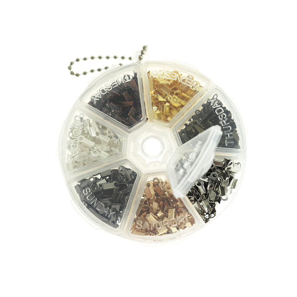 End Crimps Jewelry Making Starter Kit - Findings in Handy Storage Box - 7 Finishes - 8mm x 3mm - STARTER13