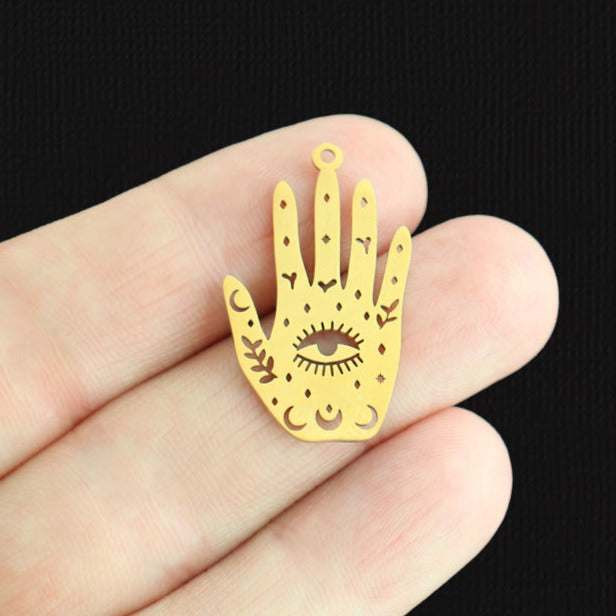 Evil Eye Hand Gold Stainless Steel Charm 2 Sided - SSP503