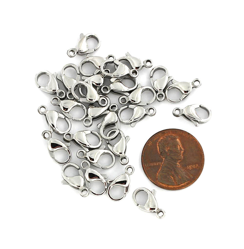 Stainless Steel Lobster Clasps 12mm x 7mm - 10 Clasps - FF233