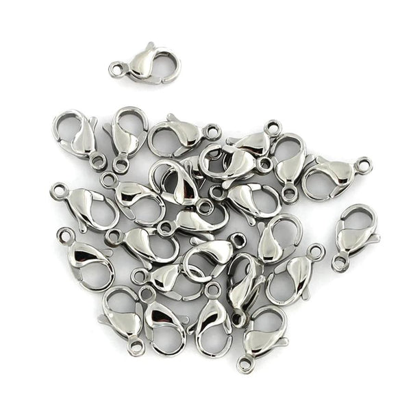 Stainless Steel Lobster Clasps 12mm x 7mm - 10 Clasps - FF233