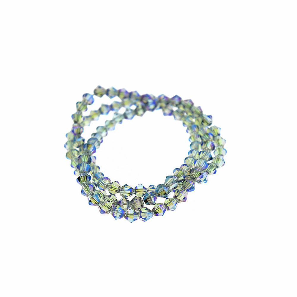 Perles de Verre Toupies à Facettes 4mm x 4mm - Vert Clair Galvanisé - 1 Rang 104 Perles - BD2587