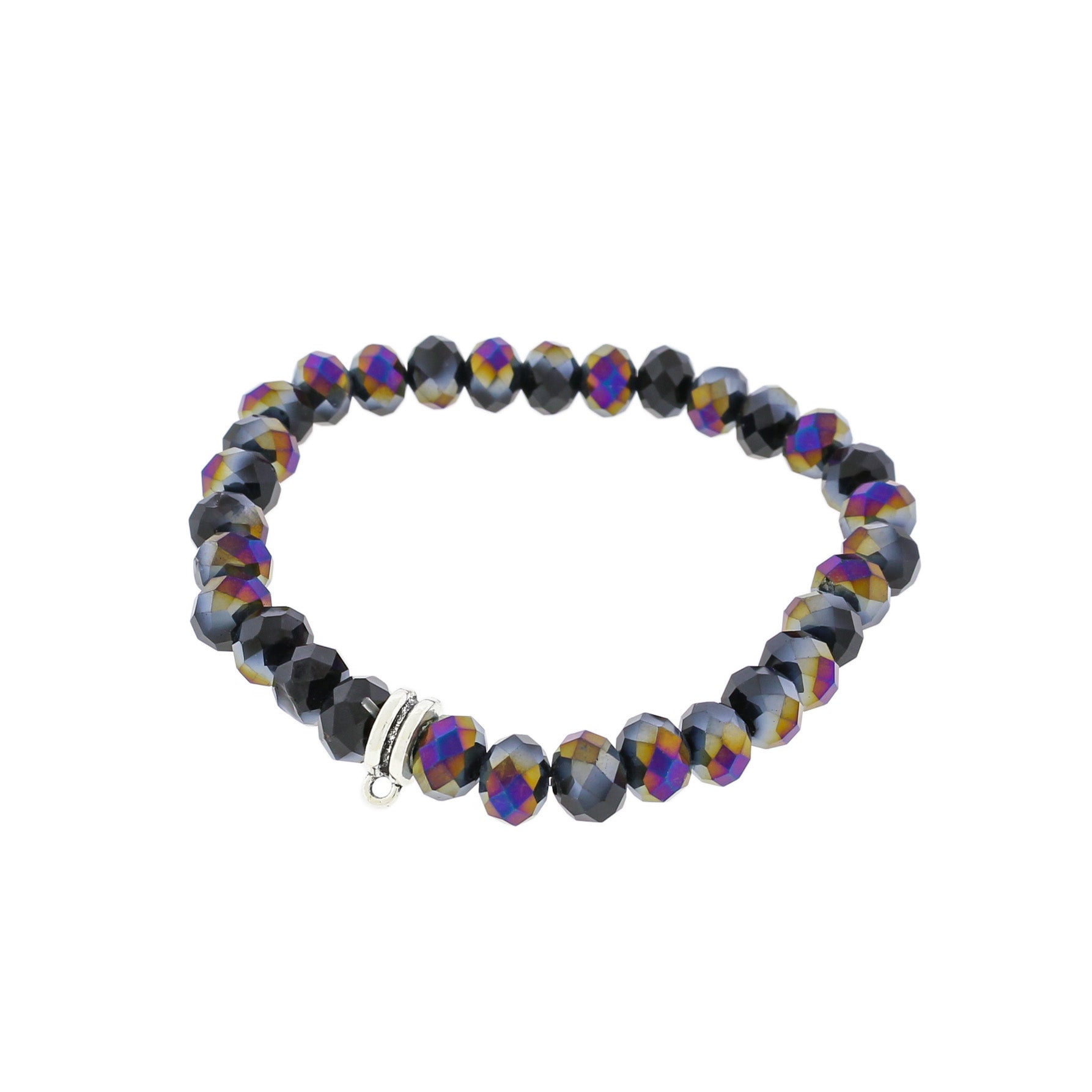 Bracelet en perles de verre à facettes 63 mm - Bélière argentée antique - 1 bracelet - BB157