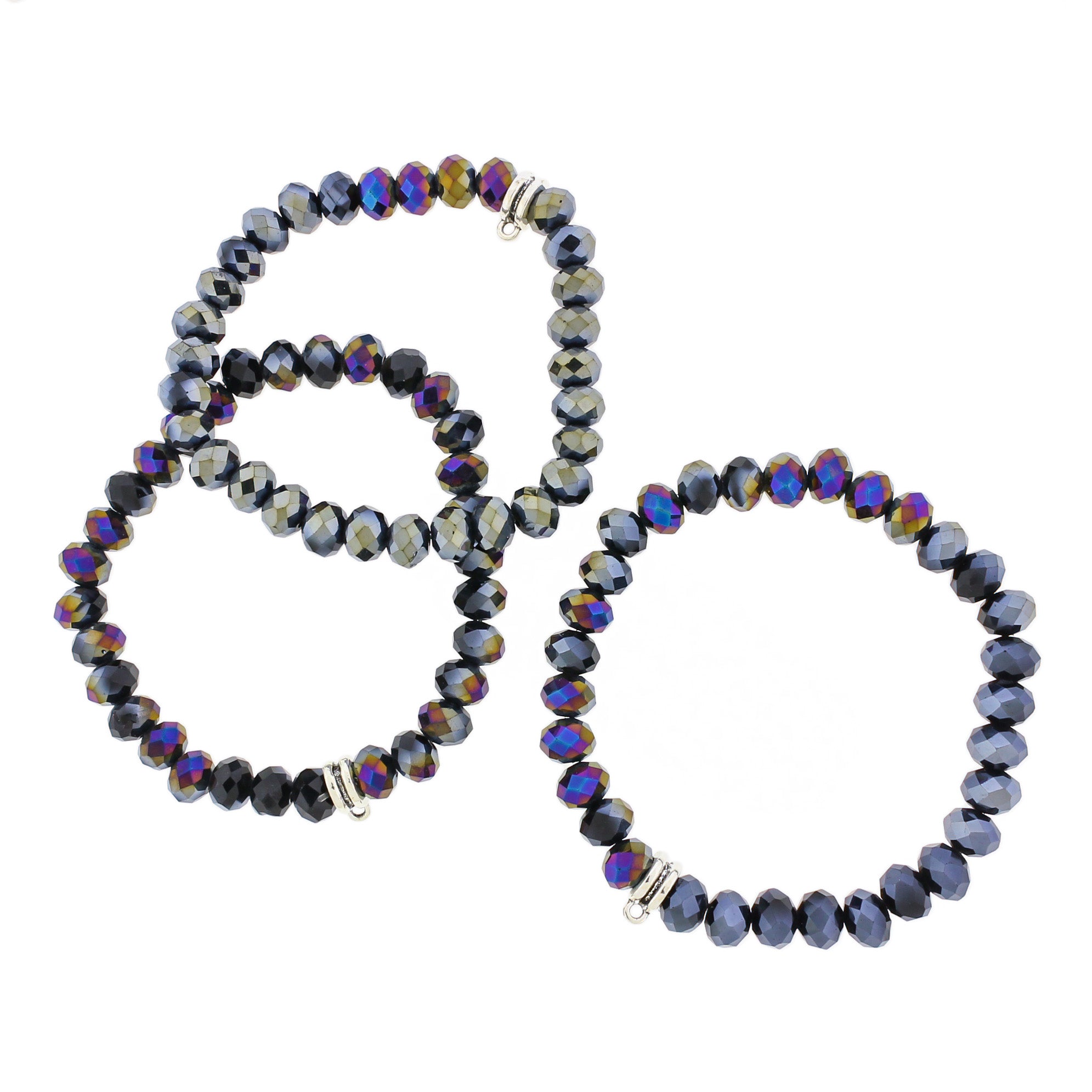 Bracelet en perles de verre à facettes 63 mm - Bélière argentée antique - 1 bracelet - BB157