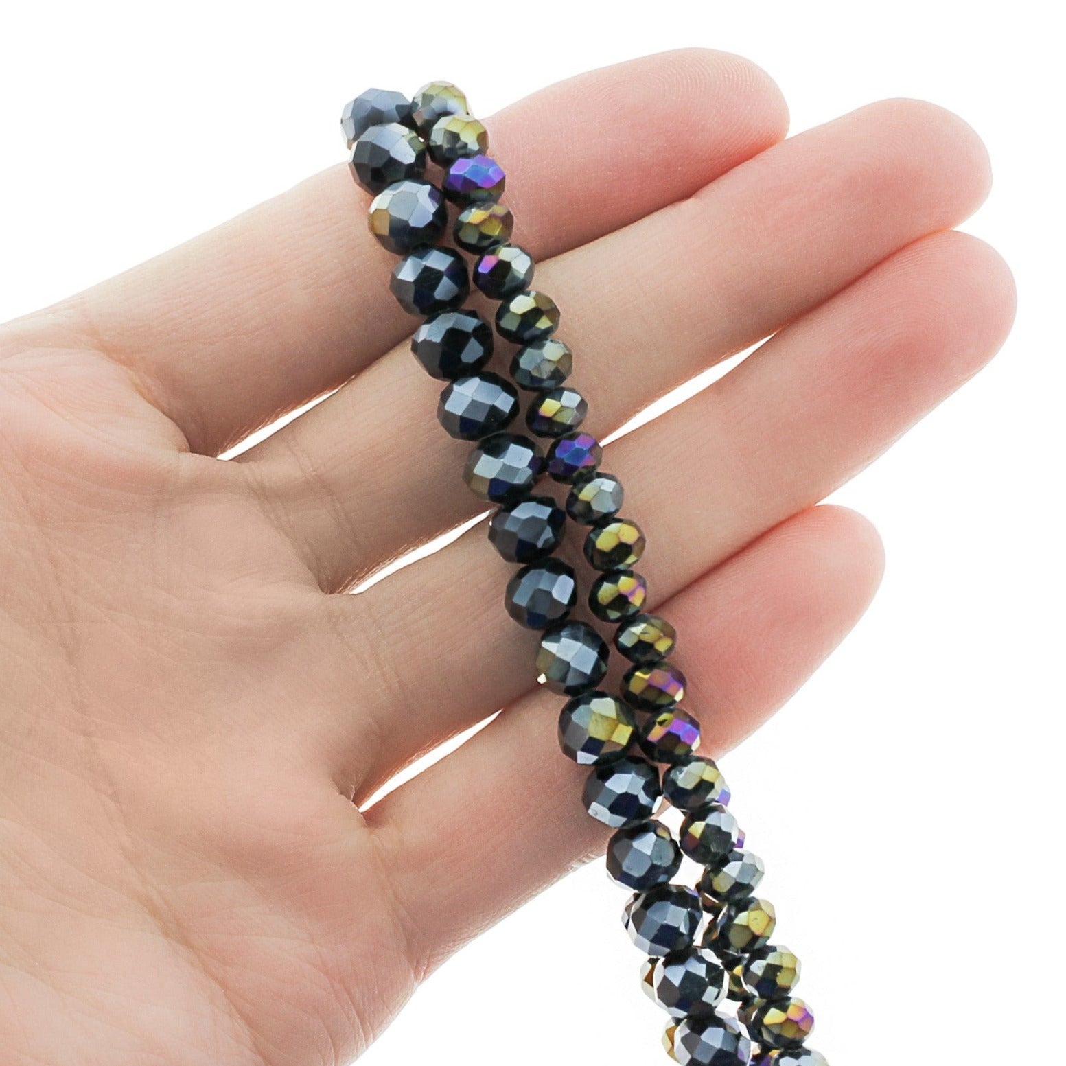 Perles de verre à facettes 6mm - 8mm - Choisissez votre taille - Arc-en-ciel électrolytique - 1 brin complet - BD2697