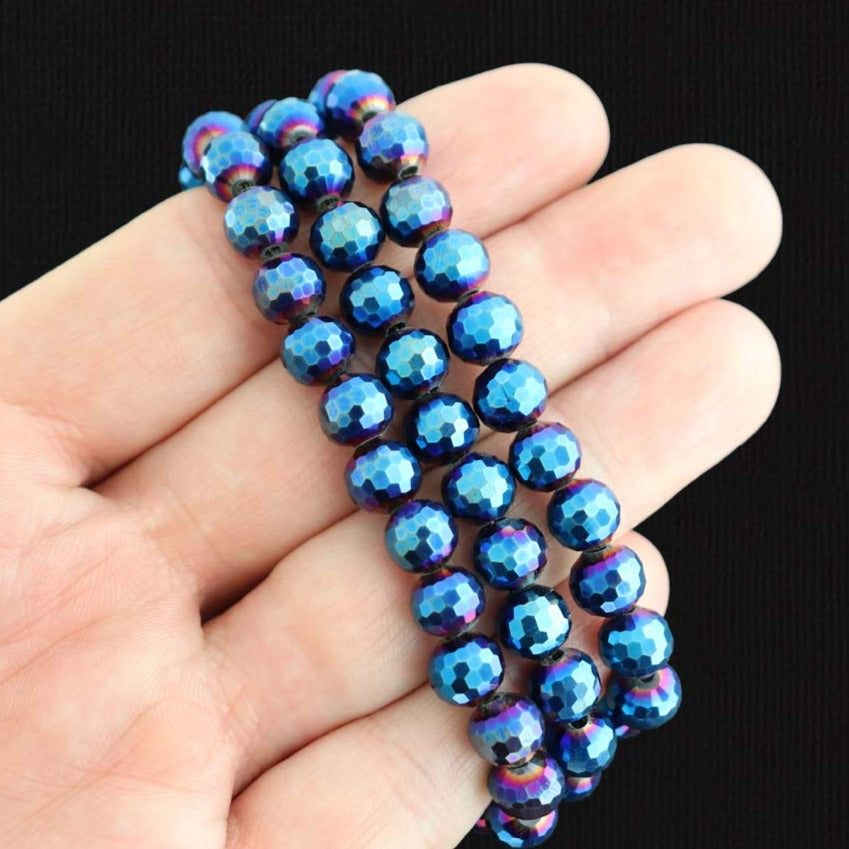 Faceted Glass Beads 8mm - Purple Electroplated Disco Cut - 1 Strand 72 Beads - BD359