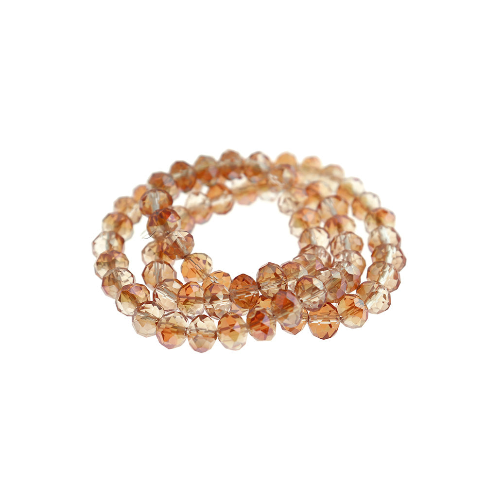 Faceted Glass Beads 8mm x 5mm - Electroplated Rose Gold - 1 Strand 70 Beads - BD1641