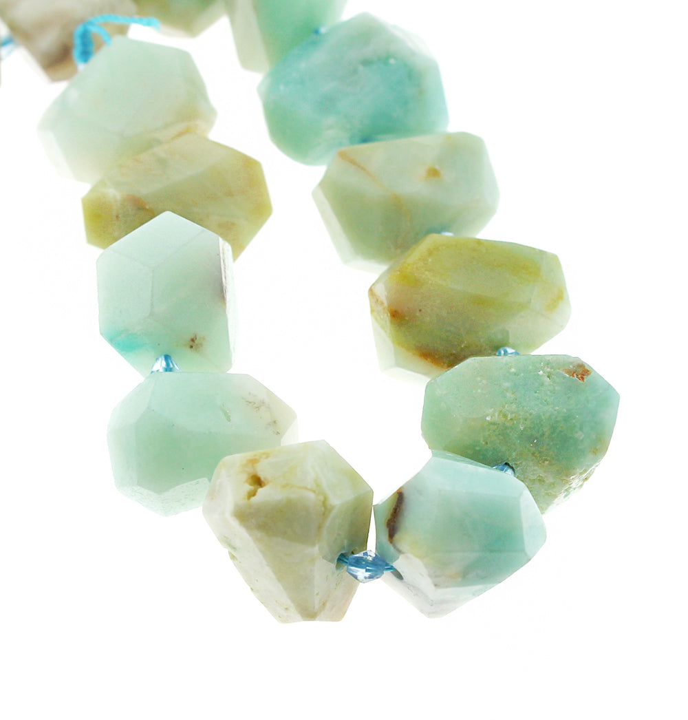 Faceted Natural Amazonite Beads 25mm x 17mm - Sea Blues - 4 Beads - BD1379