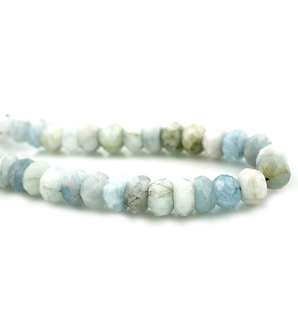 Faceted Natural Aquamarine Beads 8mm x 5mm - Pastel Blues - 10 Beads - BD1552
