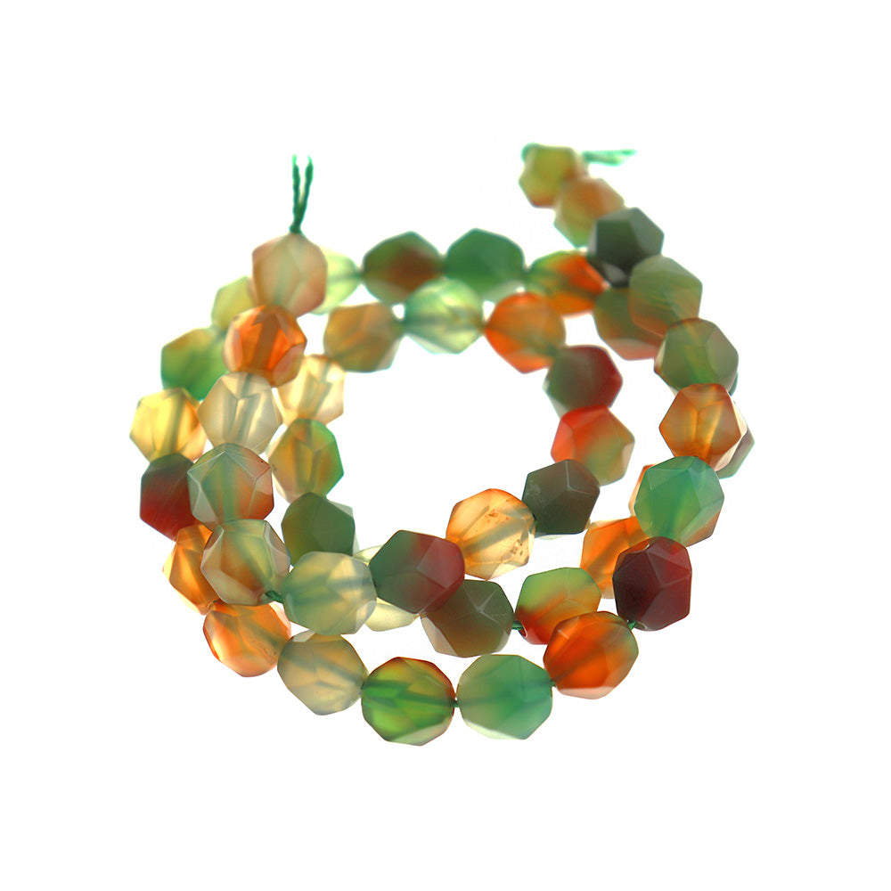 Perles d'agate en dentelle naturelle à facettes 8 mm - Vert d'eau et orange - 1 rang 47 perles - BD573