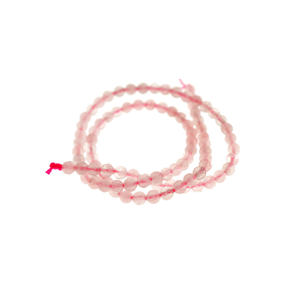 Faceted Natural Rose Quartz Beads 4mm - Petal Pink - 1 Strand 95 Beads - BD1686