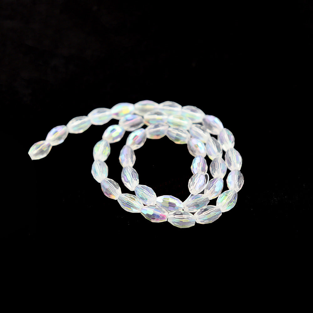 Faceted Oval Glass Beads 8mm x 6mm - Electroplated White - 1 Strand 72 Beads - BD2528
