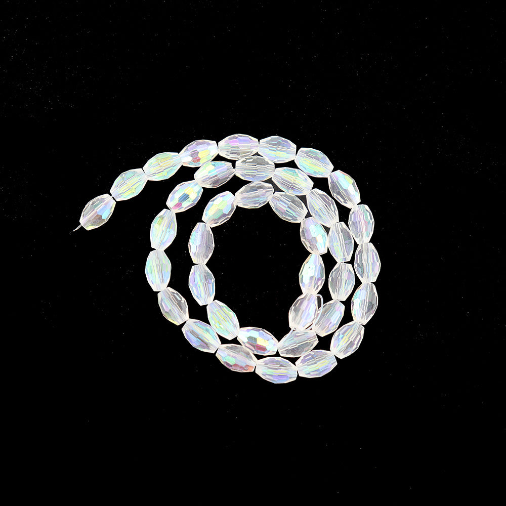 Faceted Oval Glass Beads 8mm x 6mm - Electroplated White - 1 Strand 72 Beads - BD2528