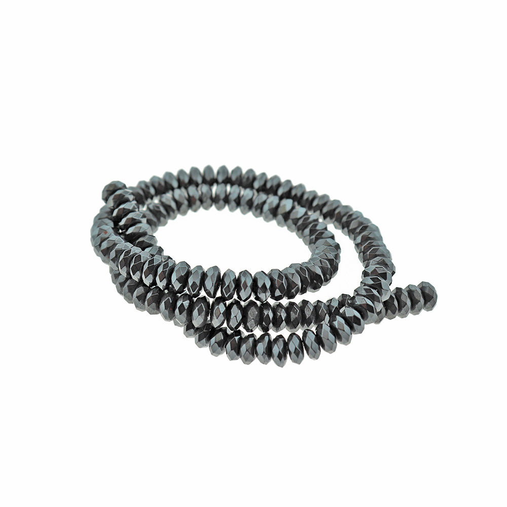 Faceted Rondelle Hematite Beads 6mm x 3mm - Polished Black - 1 Strand 126 Beads - BD2527