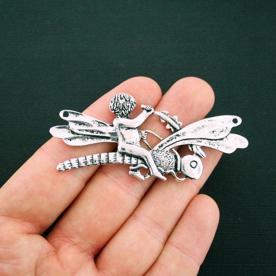 Fée Libellule Connecteur Antique Silver Tone Charms 2 Faces - SC6163