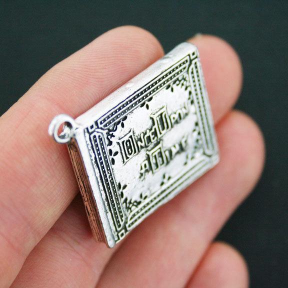 Fairy Tale Book Antique Silver Tone Charms 2 Sided - SC4022
