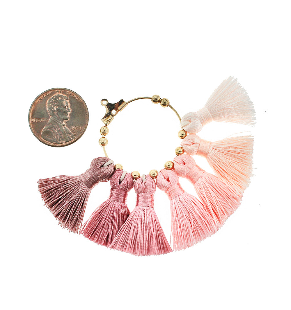 Fan Tassel - Gold Tone and Shades of Pink - 1 Piece - Z1115