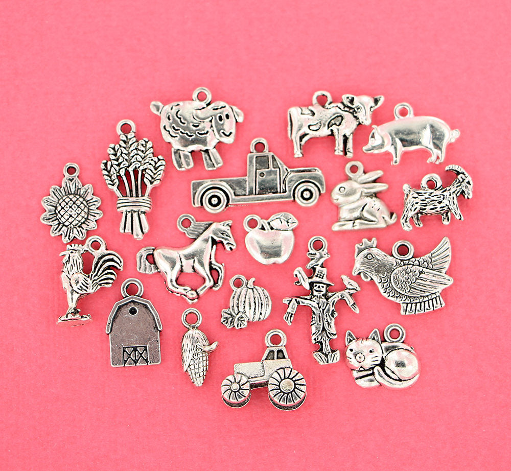 Farm Charm Collection Deluxe Ton argent antique 18 breloques différentes - COL039