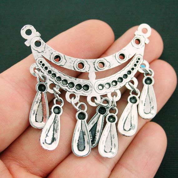 Festoon Connector Antique Silver Tone Charm Avec Imitation Turquoise - SC5440