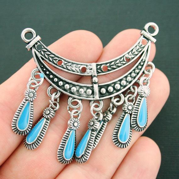 Festoon Connector Antique Silver Tone Charm Avec Imitation Turquoise - SC5440